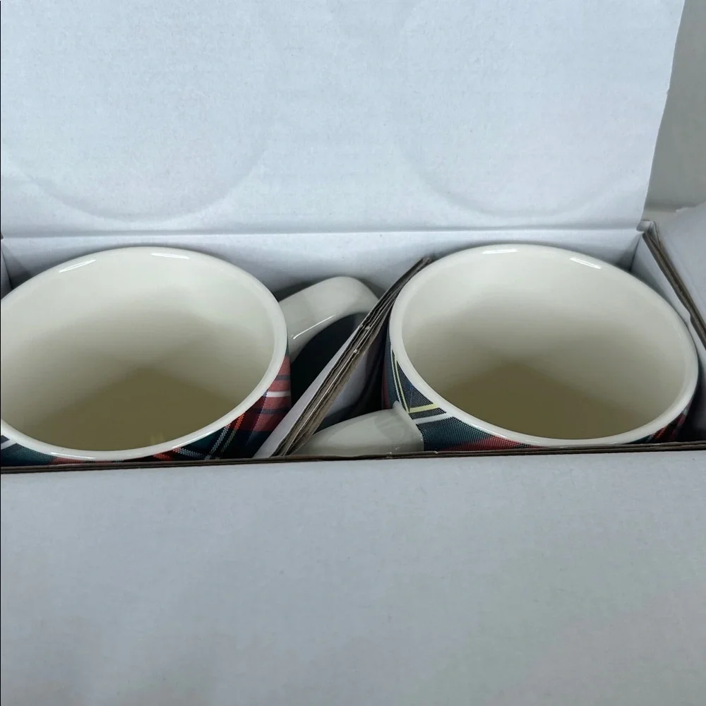 Pottery Barn Stewart‎ Plaid Set of 4 Coffee Tea Classic Festive Mugs New in Box!